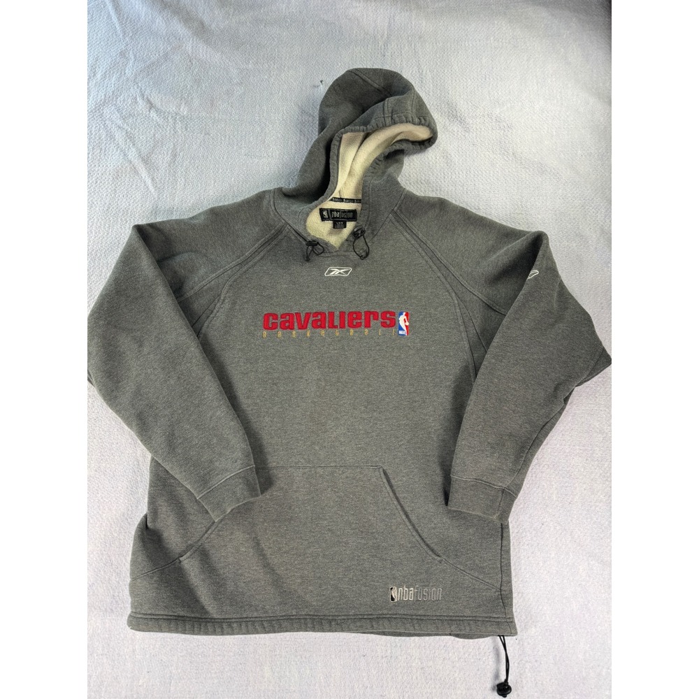 Reebok NBA Fusion Cleveland Cavaliers Hoodie Mens Large Gray Pullover Sweatshirt